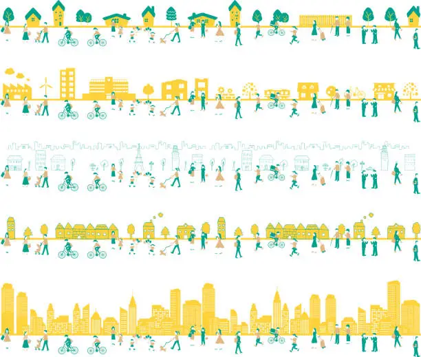 Vector illustration of illustration set of city,town, factory area and lifestyle people