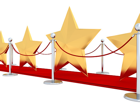 Red carpet with golden stars. Digitally Generated Image isolated on white background