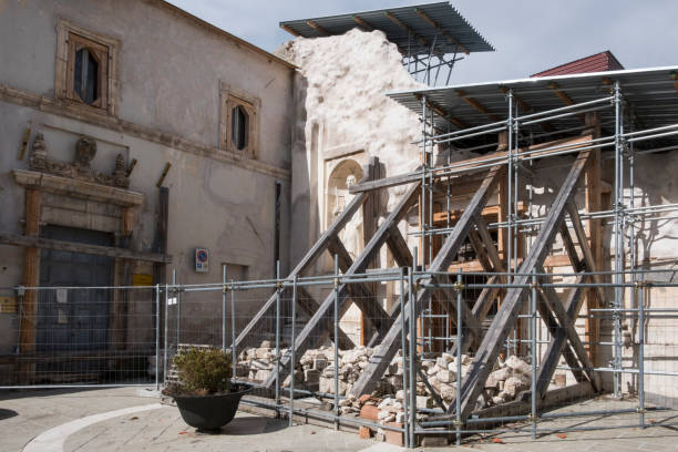 buildings in Norcia destroyed by the earthquake stock photo