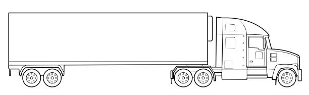American modern long haul truck illustration  - simple line art contour of vehicle. Simplified picture of classic vehicle. Outlined contour in black colour isolated on white background. truck drawings stock illustrations