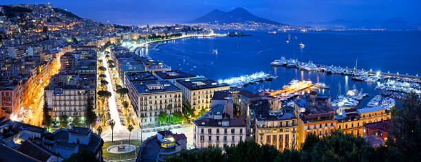 istock Panoramic view of Naples at night 1313980221