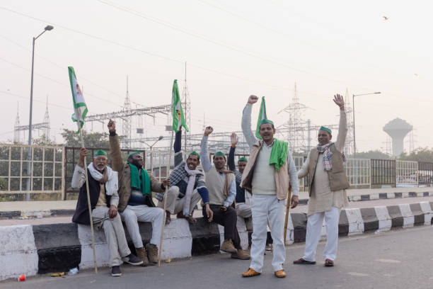 Indian farmer protesting stock photo