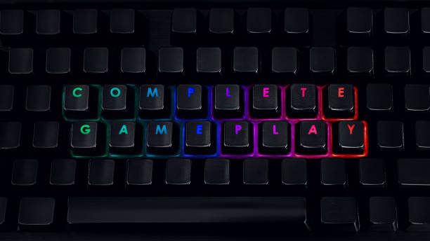istock Complete gameplay - Written on RGB backlit keyboard, closeup 1313981974