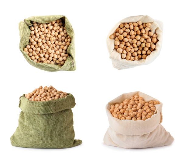 istock Set with raw chickpeas in bags on white background 1313987325