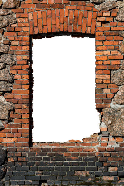 istock old red brick wall with hole isolated on white background in the middle 1313988261