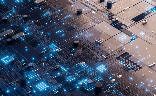istock Closeup of electronic circuit board and electronic components futuristic big data connection technology concept . 1313990627