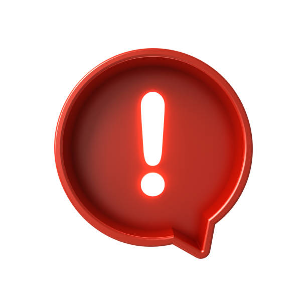 Speech bubble with neon exclamation mark hazard warning attention sign icon isolated on white background 3D rendering
