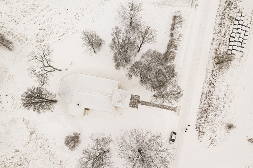 Aerial view of Klostere church, Latvia