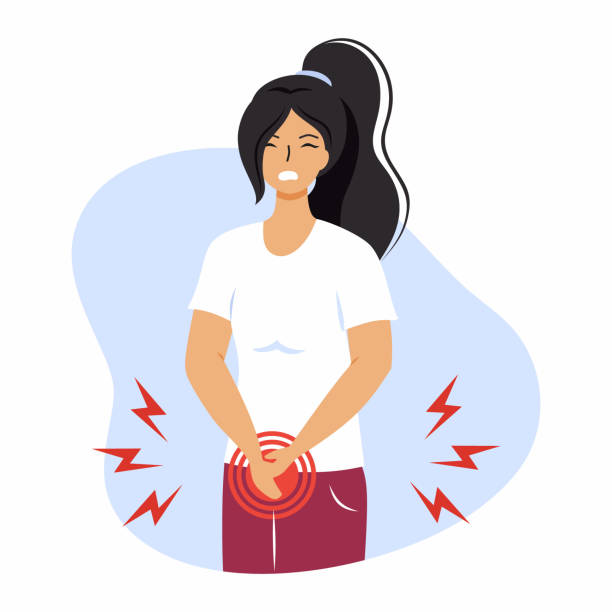 A girl with bladder disease. Cystitis, urethritis, incontinence or other problems of the urethra. A girl with bladder disease. Cystitis, urethritis, incontinence or other problems of the urethra. urinary tract infection stock illustrations