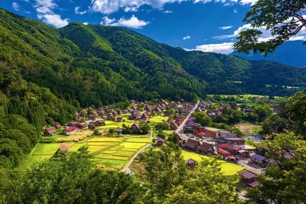 This is the summer scenery of Shirakawago in Gifu prefecture, Japan.
Shirakawago is one of the most famous sightseeing place in Japan and it is registered as a World Heritage Site.