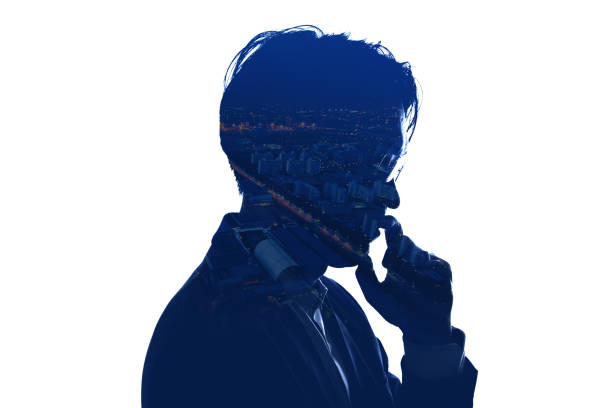 istock Double Exposure thinking businessman and skyscraper building city with white background. 1314001520