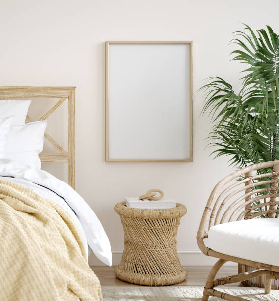 istock Mockup frame in farmhouse style bedroom interior background 1314002716