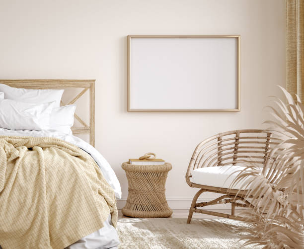 istock Mockup frame in farmhouse style bedroom interior background 1314002872
