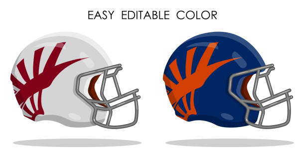 istock safety helmet with protective mask for playing American football. Protecting athlete from injury. Cartoon vector 1314004749