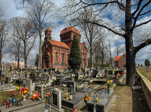 KATOWICE, POLAND - 06 APRIL, 2021: Cemetery of the Bonifraters in Katowice. The oldest necropolis in Katowice.