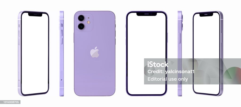 Newly released iphone 12 white color mockup set with different angles Antalya, Turkey - April 23, 2021: Newly released iphone 12 purple color mockup set with different angles iPhone 12 Stock Photo