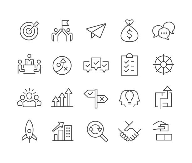 ilustrações de stock, clip art, desenhos animados e ícones de business startup icons - classic line series - restarting