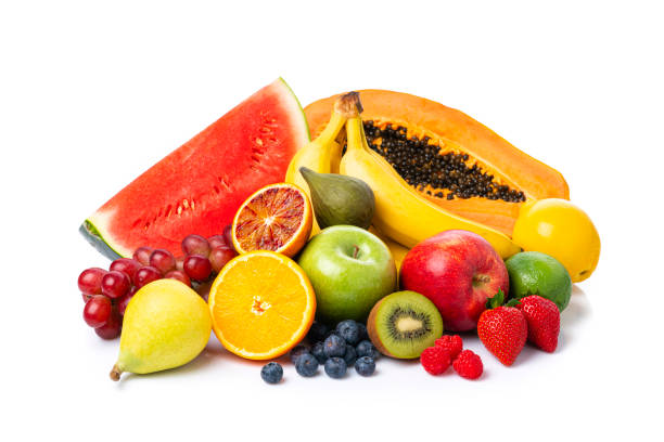 istock Juicy fruits heap isolated on white background 1314012118