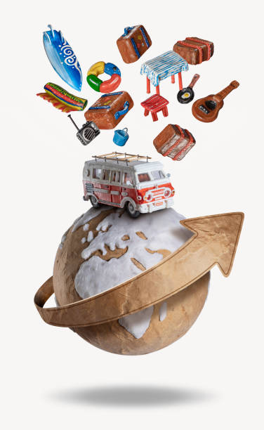 istock Motor home camper driving on the earth globe on vacations 1314012363