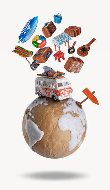 istock Motor home camper driving on the earth globe on vacations 1314012369