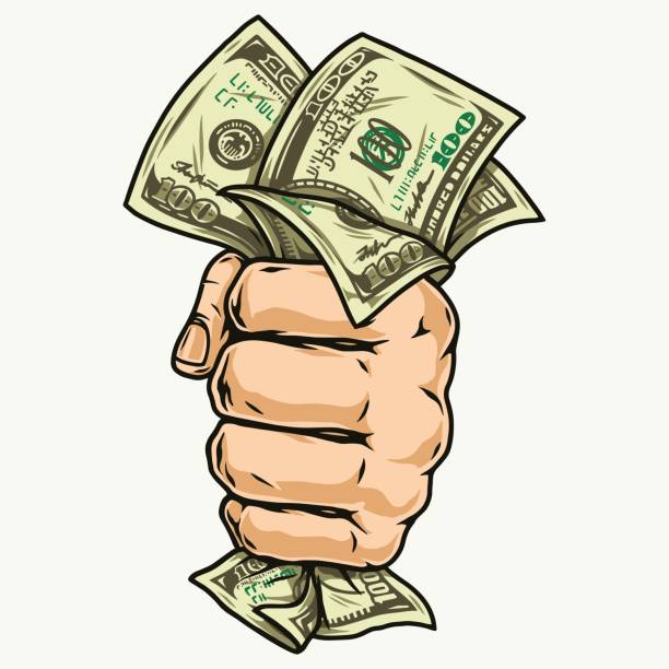 ilustrações, clipart, desenhos animados e ícones de mão masculina segurando notas de dólar - dinheiro