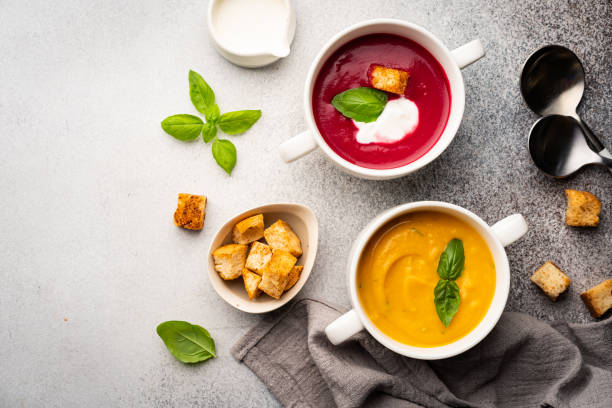 beetroot and pumpkin cream soups