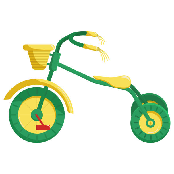 vector clip art children's tricycle. children's bike is green. A bright illustration for children's design. a toy for a boy. vector clip art children's tricycle. children's bike is green. A bright illustration for children's design. a toy for a boy. tricycle stock illustrations