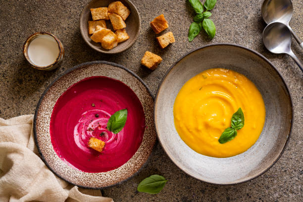 beetroot and pumpkin cream soups