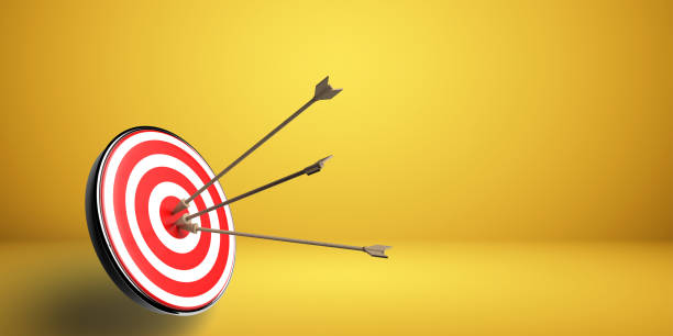 istock Red white dartboard with scored three arrows 1314028136