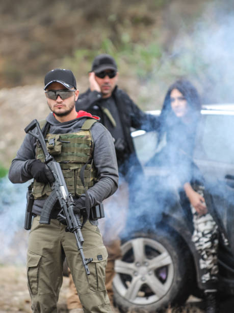 istock Bodyguard and VIP people security protection. Combat gun shooting training 1314034088