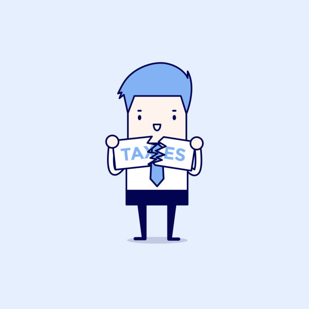 Businessman Teared Taxes paper. finance and profit concept. Cartoon character thin line style vector. Businessman Teared Taxes paper. finance and profit concept. Cartoon character thin line style vector. teared stock illustrations