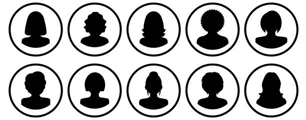 ilustrações, clipart, desenhos animados e ícones de silhuetas de perfil de pessoas - silhouette women black and white side view