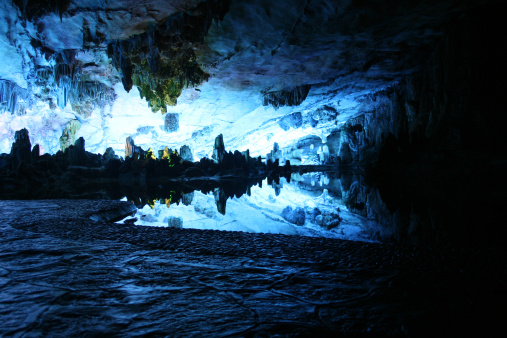 Unreal atmosphere in The Reed Flute cave in Guilin, Guangxi (China)
