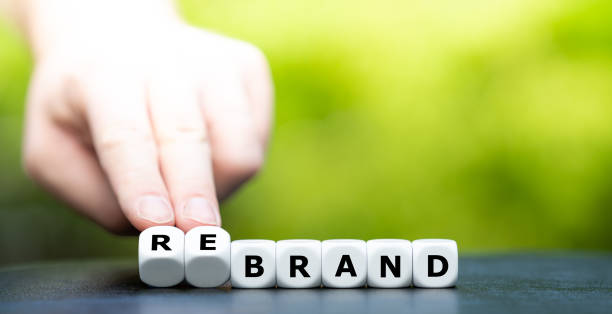 Dice form the expression "rebrand". stock photo