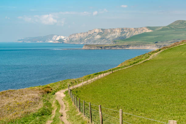 Views along the South West Coast Path on the Jurassic Coast, near Kimmeridge in Dorset.