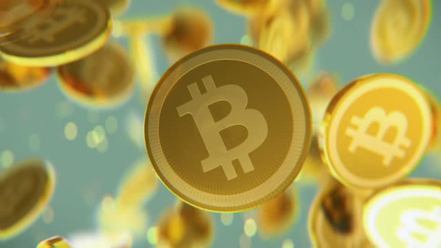 Bitcoin cryptocurrency jumping in slow motion 4K