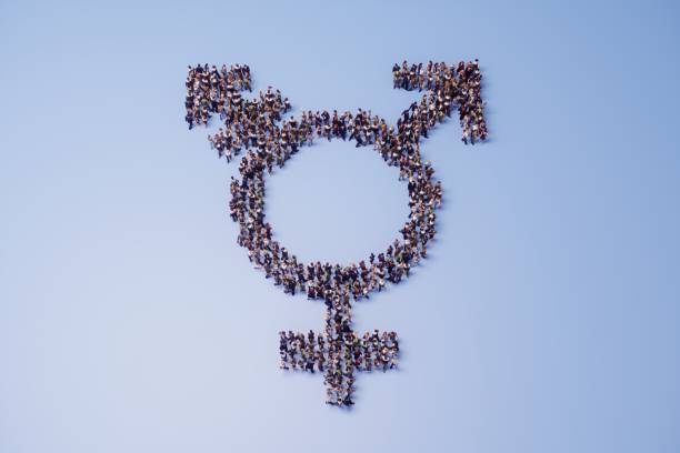 Transgender Symbol Crowd of people shaped like transgender symbol. (3d render) gender symbol stock pictures, royalty-free photos & images