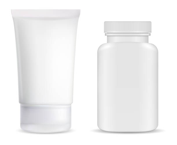 istock Cream tube, supplement pill bottle mockup, white 1314046508