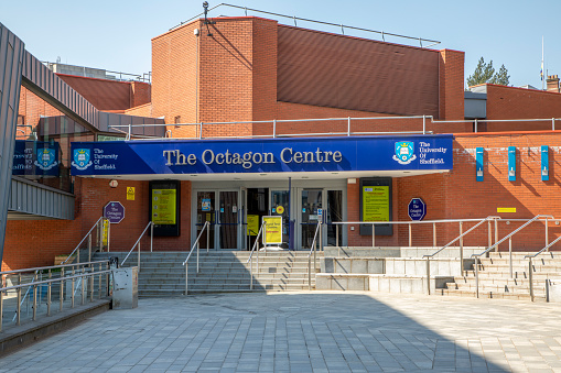 Sheffield, South Yorkshire, England - April 19 2021: The Octagon Centre, an events and concert venue that belongs to the University of Sheffield