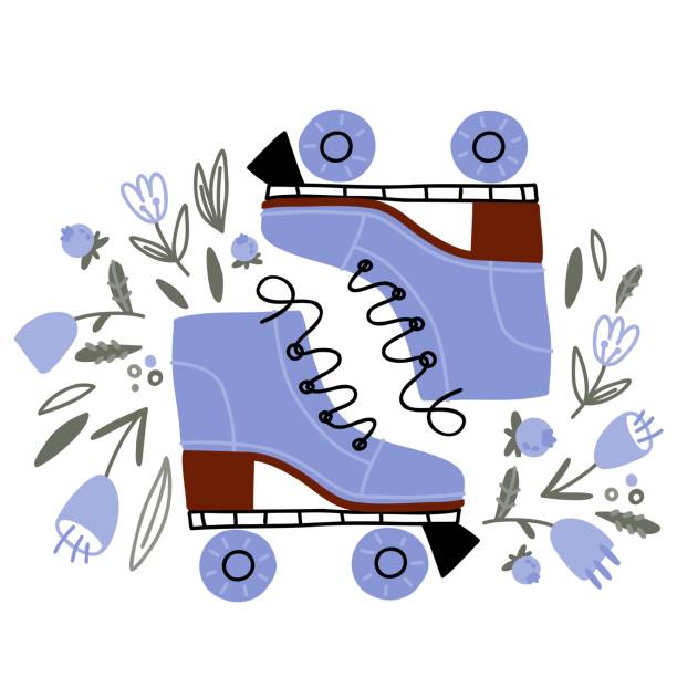 istock cute doodle roller skates hand drawn isolated on white background. vector summer flowers and leaves. vector elements for kids textiles. 1314049728