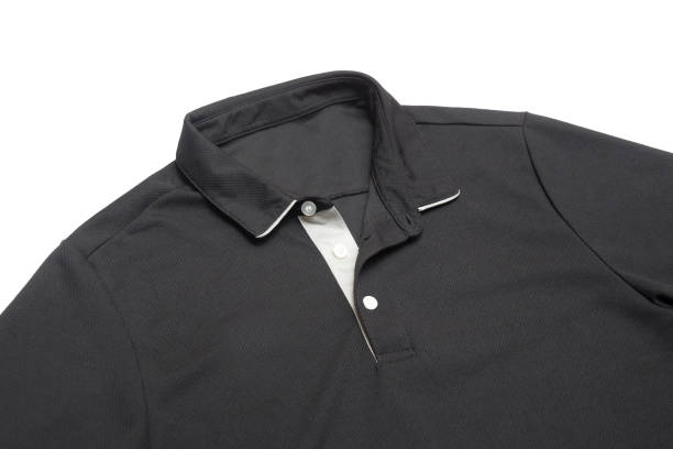 istock Blank black polo shirt with three white buttons. 1314051218