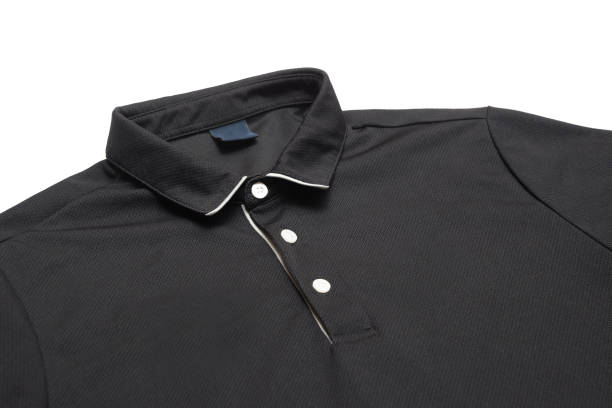 Blank black polo shirt with three white buttons. stock photo