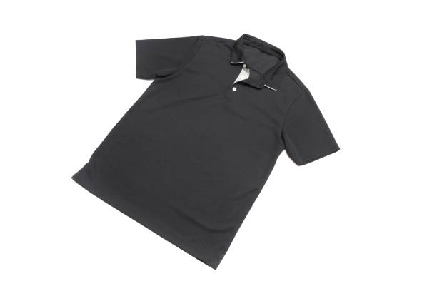 istock Blank black polo shirt with three white buttons. 1314051260