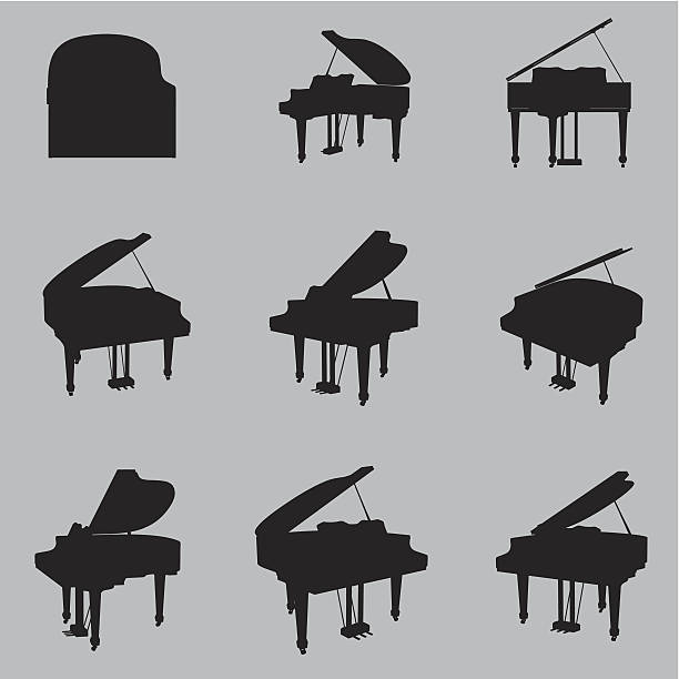 ilustrações, clipart, desenhos animados e ícones de conjunto de vetor de silhueta de piano - frederic chopin