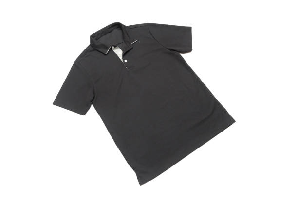 istock Blank black polo shirt with three white buttons. 1314051846