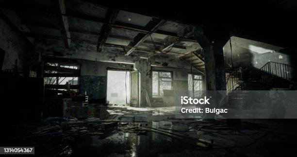Post Apocalyptic Abandoned Interior Stock Photo - Download Image Now - Abandoned Place, Indoors, Nuclear Fallout