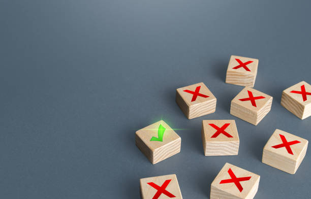 istock One green check mark among red X crosses. Only right solution in situation. Last chance. Restore order. Find the correct answer. Best of all. System problems, malfunctions and breakdowns. 1314054375