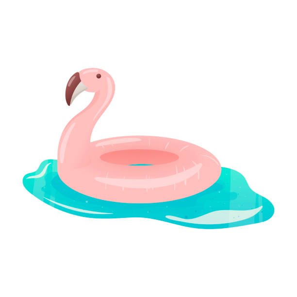 wektor izolowana ilustracja na białym tle. urocza kreskówka różowy flaming życia flaming w lazurowym wodzie. element projektu dekoracji na temat letnich wakacji na plaży. - plastic flamingo stock illustrations
