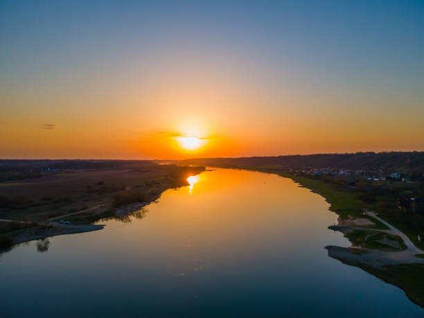 istock Aerial sunset view of Nemunas river in Lithuania 1314059552