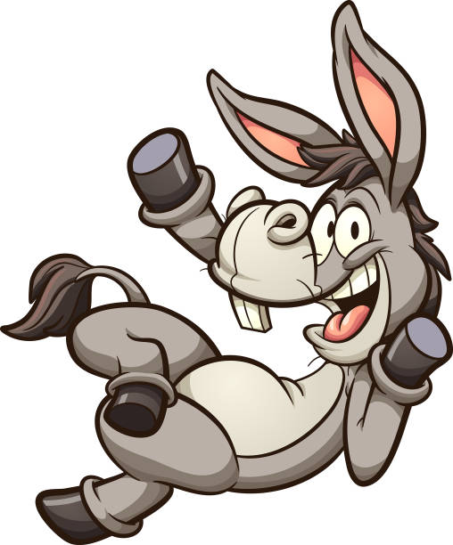 Waving Donkey Cartoon donkey or mule lying down and waving happy. Vector clip art illustration with simple gradients. All on a single layer. "n mexican mule stock illustrations